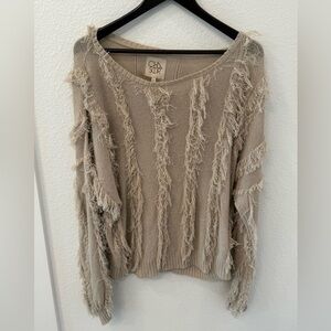 Chaser Beige Fringed Women's Sweater medium